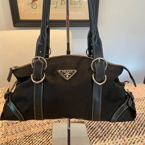 Prada Black Shoulder Bag with Silver Accents